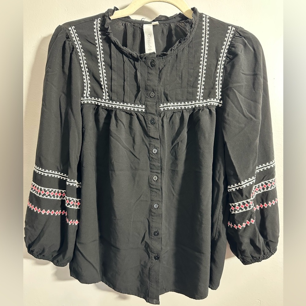 Grand & Greene Women's S Boho Black Embroidered Blouse | SKU 0411